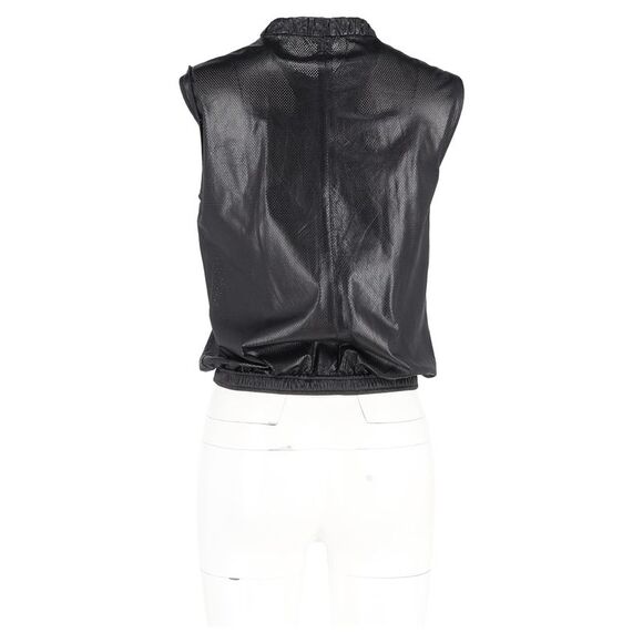 Jil Sander Perforated Zipped Vest Jacket in Black Leather
